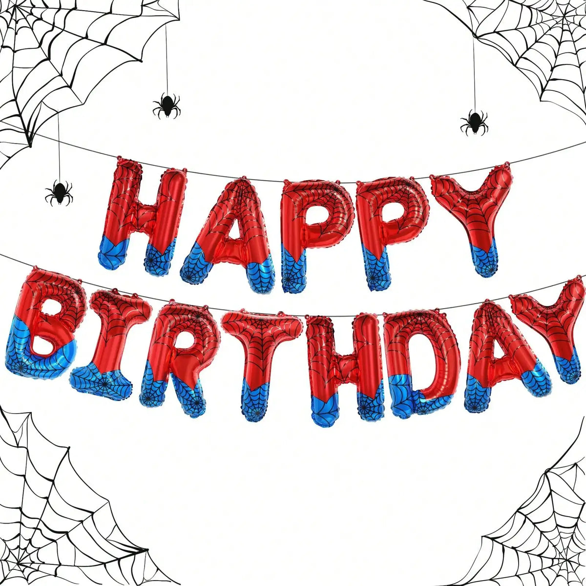 Spider Theme Happy Birthday Banner Balloons Red and Blue Letters Signs Superhero Birthday Party Decor Accessories Party Suppl