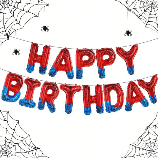 Spider Theme Happy Birthday Banner Balloons Red and Blue Letters Signs Superhero Birthday Party Decor Accessories Party Suppl