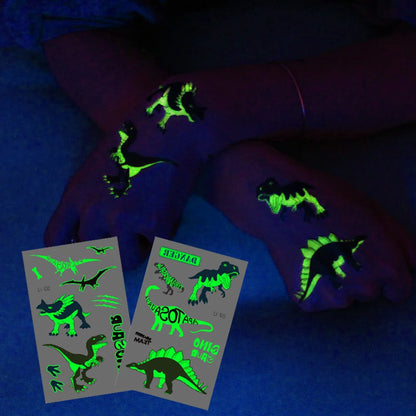 10 Sheets Luminous Dinosaur Temporary Tattoos, Waterproof Glow In The Dark T-Rex Pterosaur Velociraptor Triceratops Stegosaur