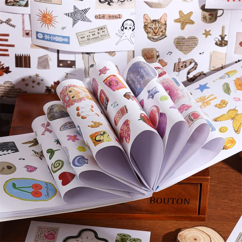 Moment Paper Scrapbooking Sticker Book 50 Different Patterns with Animals Plants Fruits Aesthetic Material for DIY Craft Plan