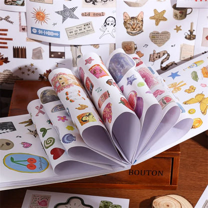 Moment Paper Scrapbooking Sticker Book 50 Different Patterns with Animals Plants Fruits Aesthetic Material for DIY Craft Plan