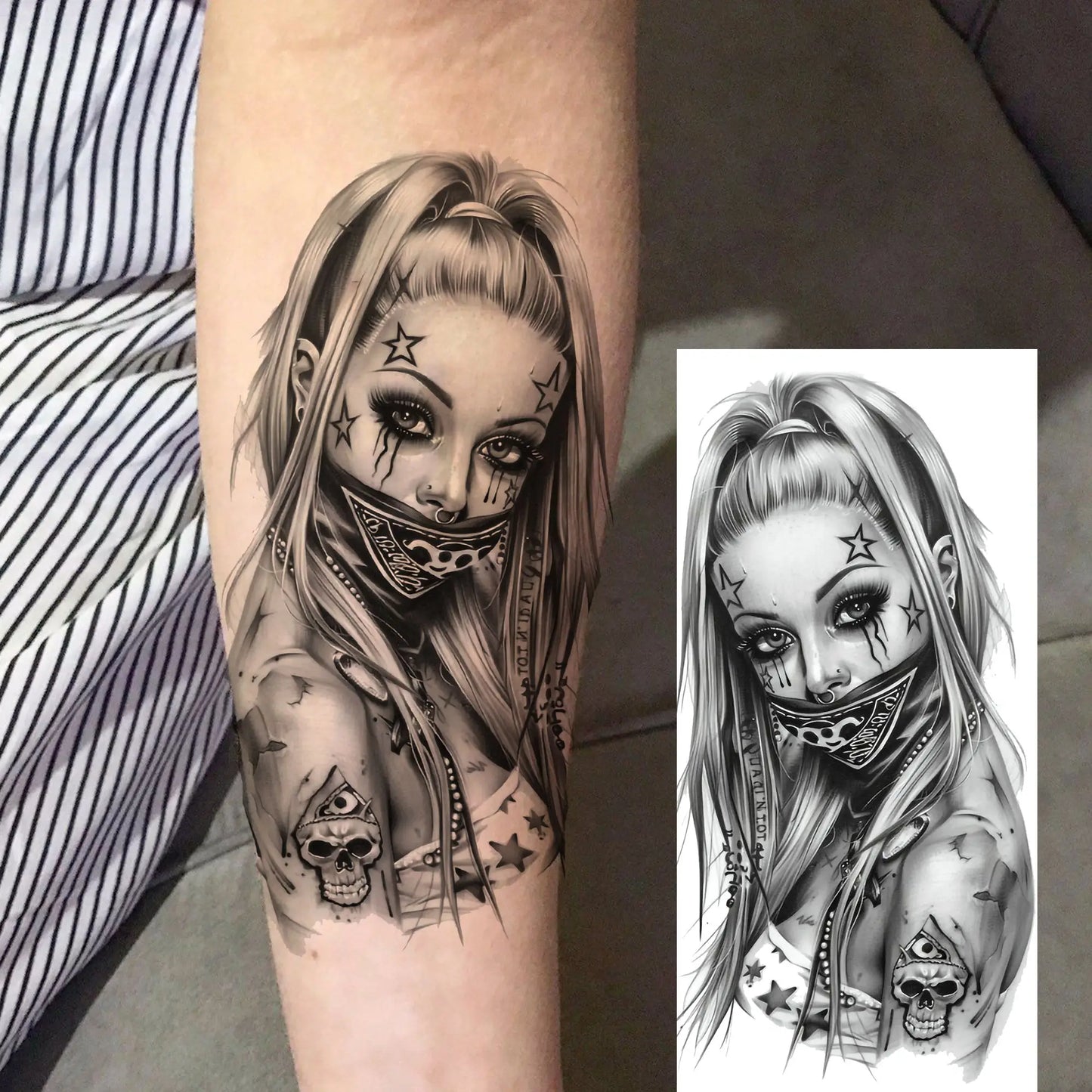 1 Sheet Evil Women Face Joker Mask Temporary Tattoos For Men Women Adults Waterproof Realistic Fake Tattoos Long Lasting Stic