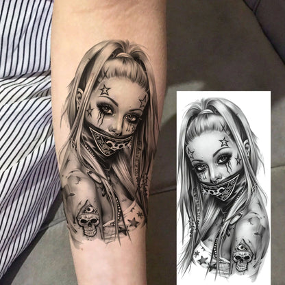 1 Sheet Evil Women Face Joker Mask Temporary Tattoos For Men Women Adults Waterproof Realistic Fake Tattoos Long Lasting Stic