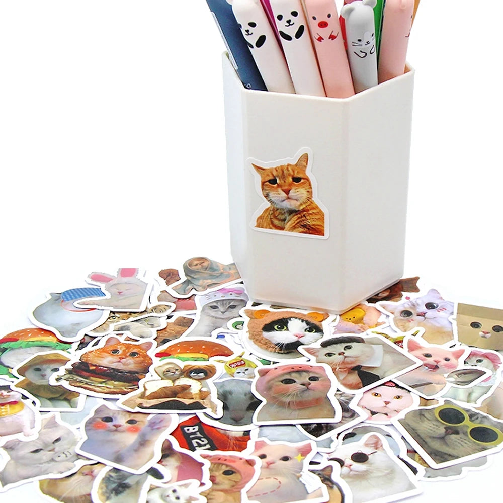 10/50/100pcs Funny Cat Stickers Cartoon Cute Decals Toy Stationery Guitar Phone Bicycle Laptop Luggage Car Graffiti Kids Stic