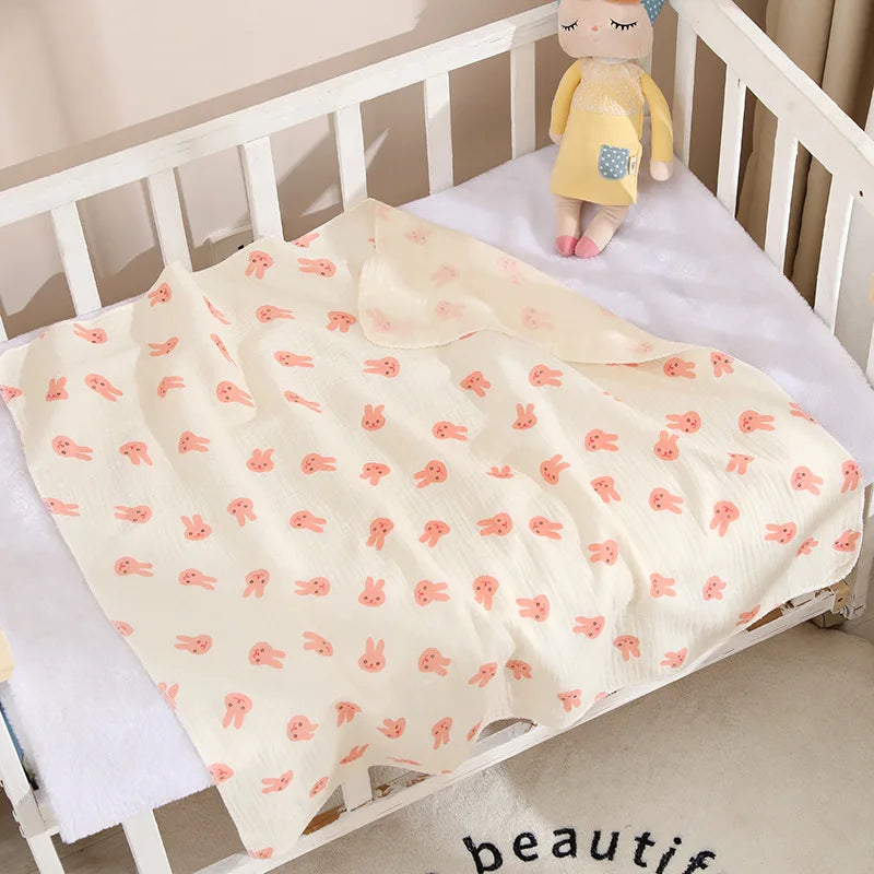 Cotton Muslin Cute Cartoon Printing Baby Swaddle Blanket Soft Breathable Newborn Baby Receiving Blanket For Infant Boys Girls