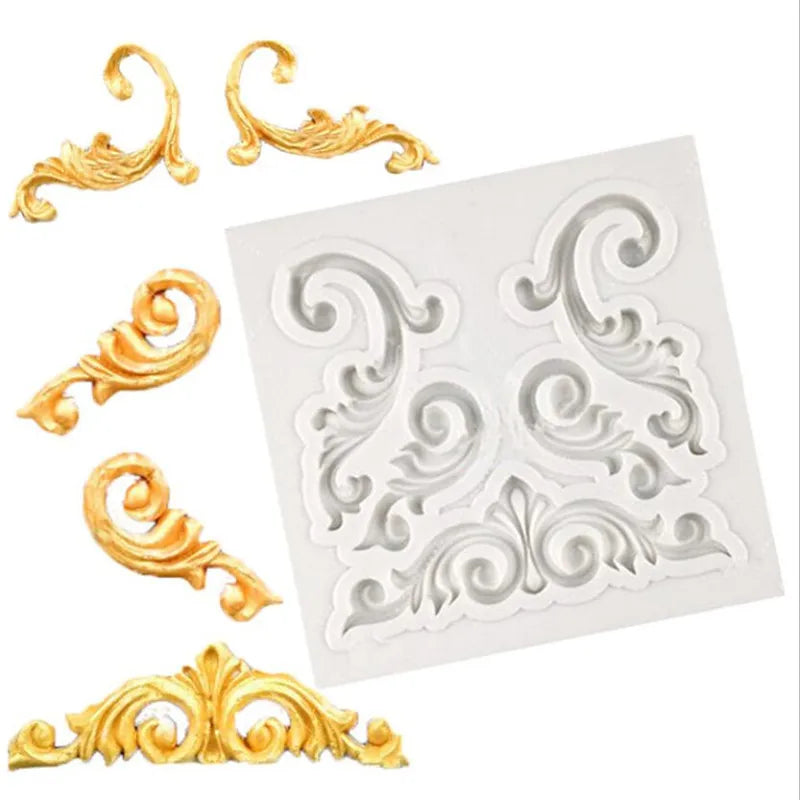 Sugarcraft Border Silicone Mold Baroque Scroll Relief Cupcake Topper Fondant Cake Decorating Tools Candy Chocolate Gumpaste M
