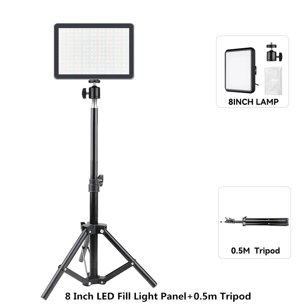 8/12 Inch LED Photography Video Panel Light Photo Studio Lighting Kit For Shoot Live Streaming Youbube With Tripod Stand - 8 