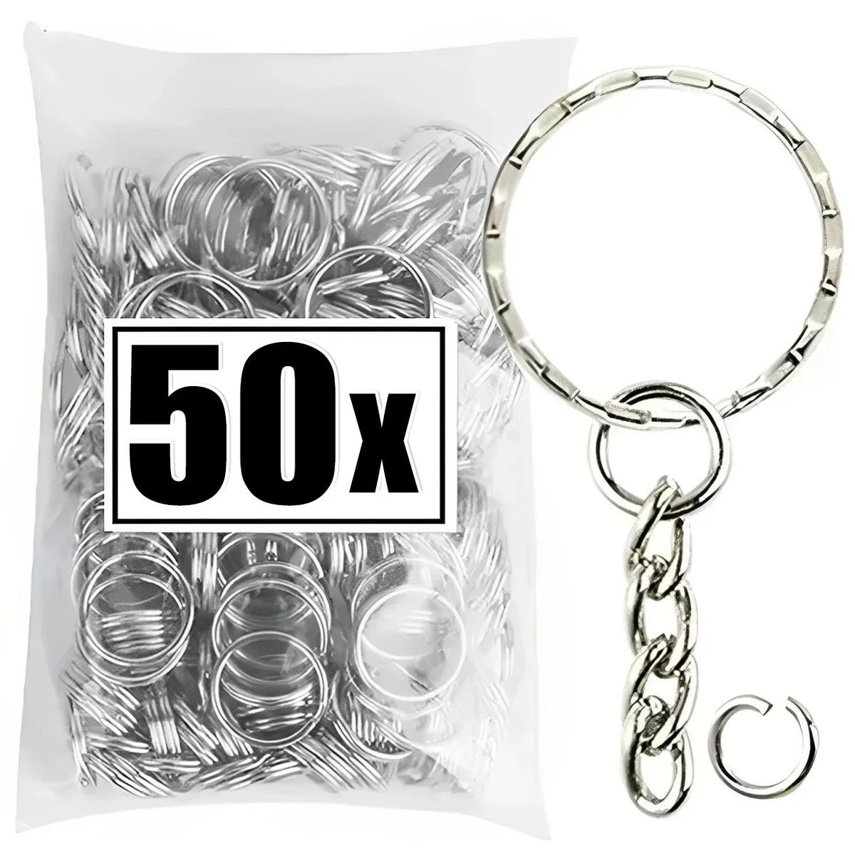 50/500pcs Silver Plated Metal Blank Keyring Keychain Split Key Rings with Chain Climbing Buckles Carabiner Keychain Accessori