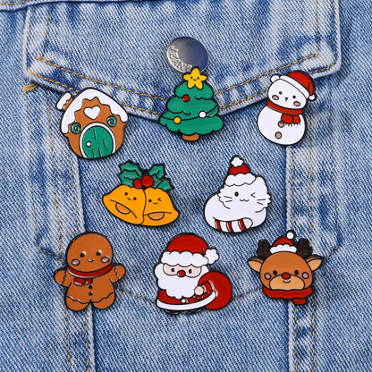 8pcs Cute Cartoon Christmas Day Enamel Brooch Creative Santa Claus Snowman Tree Lapel Pin Badge Backpack Clothing Accessories
