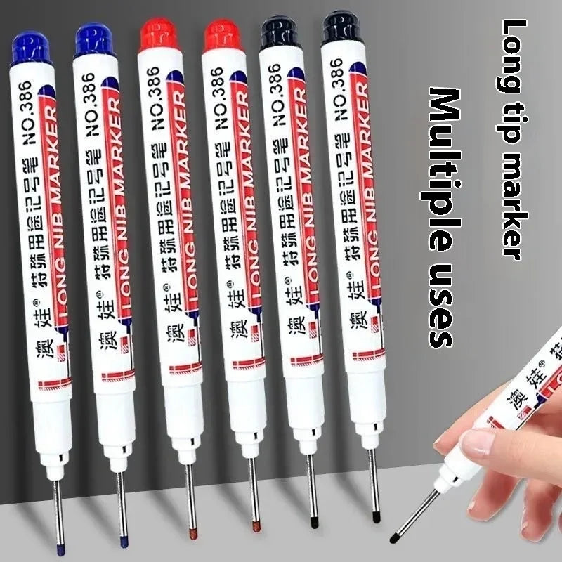 4/12 Pcs Waterproof Long Head Markers Deep Hole Marker Pen for Metal Carpenter Red/Black/Blue/Green Ink Woodworking Tools Mar
