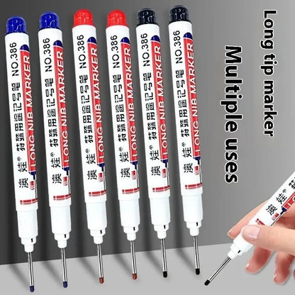 4/12 Pcs Waterproof Long Head Markers Deep Hole Marker Pen for Metal Carpenter Red/Black/Blue/Green Ink Woodworking Tools Mar