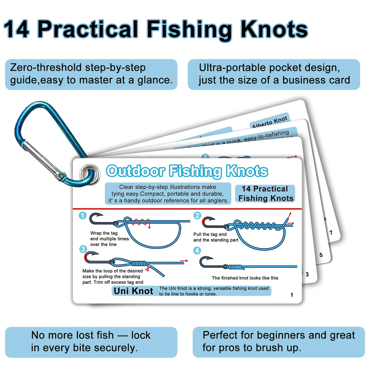 7PCS/SET Fishing Knot Guide Card Including 14 Easy-to-Tie Instructions Essentials for Beginner Anglers