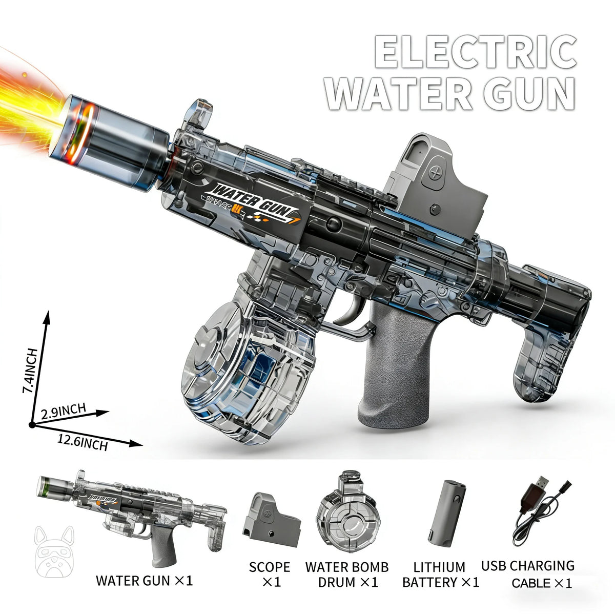 Simulated Firing and Recoil Electric Water Gun Toys Children Automatic Sensor Lights Water Pistol Summer Outdoor Beach Kids T