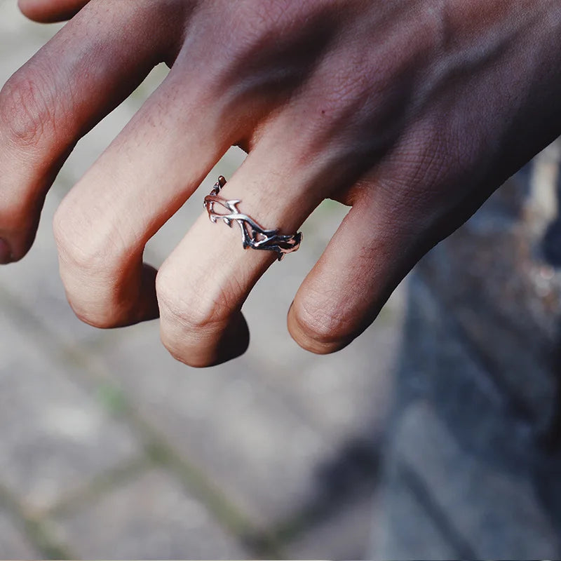 Vintage Ins Style Adherence Men's and Women's Rings with Branches, Thorns, Couples' Ring Gifts, Fashion and Personality