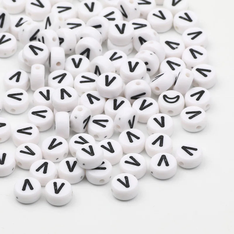 50/100pcs/lot 7x4mm White Round A-Z Alphabet Letter Acrylic Loose Spacer Beads for Jewelry Making Diy Bracelet Accessories