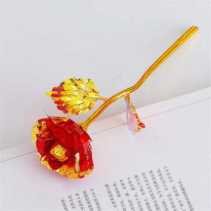 18cm 24k Golden Rose Flower Valentine Day Gift Artificial Roses Foil Rose Flowers Party Wedding Decoration Holiday Present - 