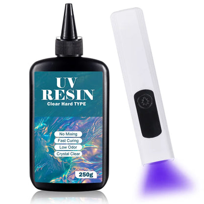 UV Resin Kit with Light Upgraded Hard Type Crystal Clear Ultraviolet Curing UV Resin for Craft DIY Jewelry Making Molds Casti