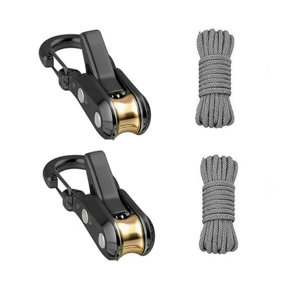 Rope fasteners and tensioners - High-strength retractable paracord with alloy carabiners and windproof binding straps - 2pcs 