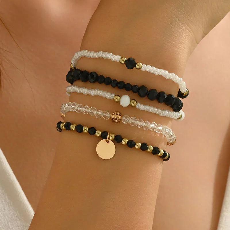 Y2K Ethnic Bohemian Beaded Bracelets Set for Women Beads Chains Stackable Wristband Girls Boho Hand Jewelry Accessoreis
