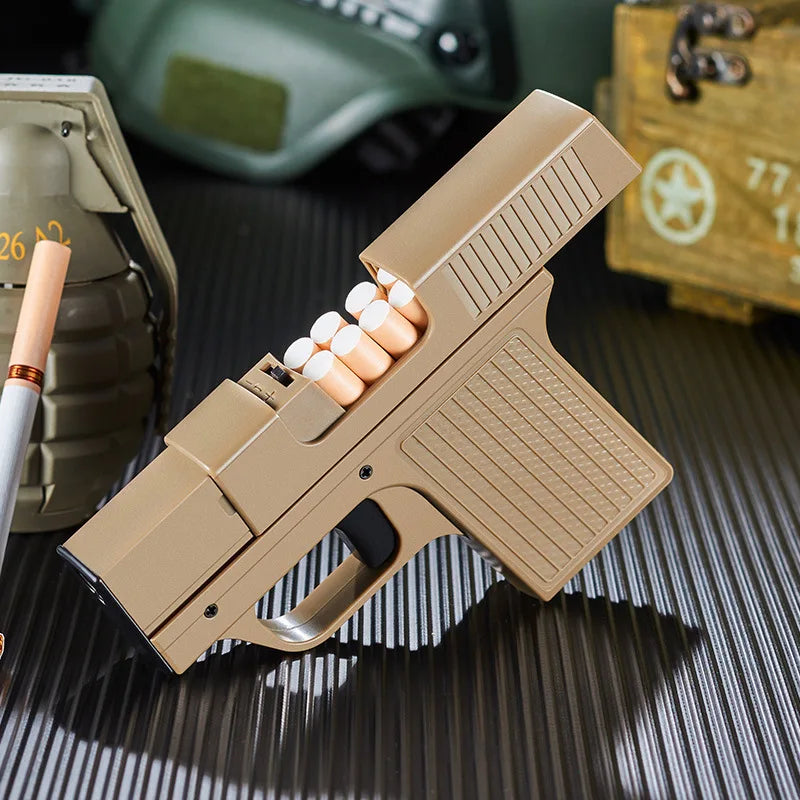 Gun-shaped lighter with 3 cigarette cases, dark blue flame gas lighter, windproof cigar lighter,suitable for Christmas,Hallow