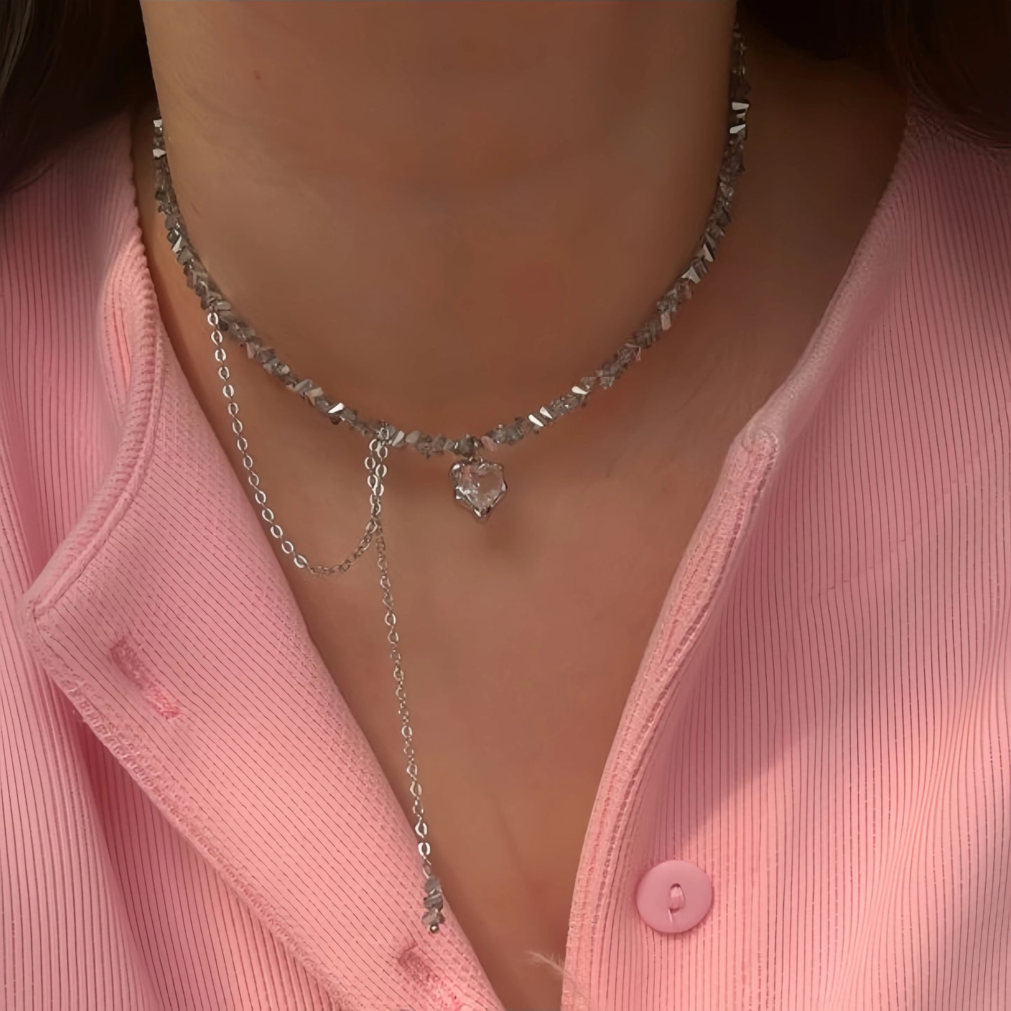 New Irregular Choker Vintage Tassels Zircon Heart Pendant Necklace For Women Female Geometric Baroque Transparent Crystal Cha