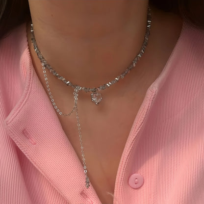 New Irregular Choker Vintage Tassels Zircon Heart Pendant Necklace For Women Female Geometric Baroque Transparent Crystal Cha
