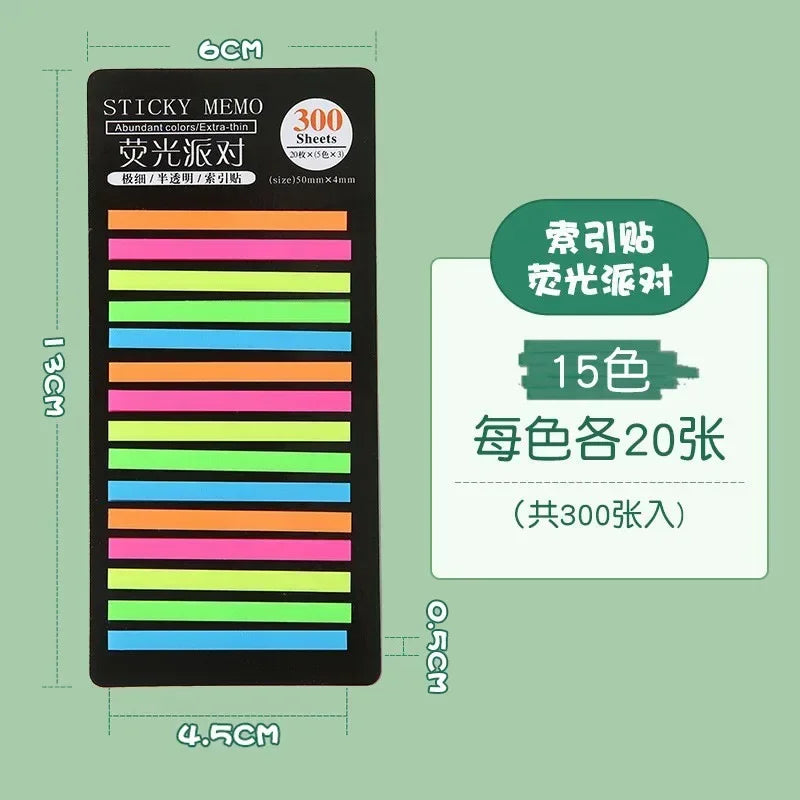 300Pcs Color Translucent Strips PET Index Sticker Note Highlight Mark Stickers Subjects Bookmarks Student Stationery Sticky N