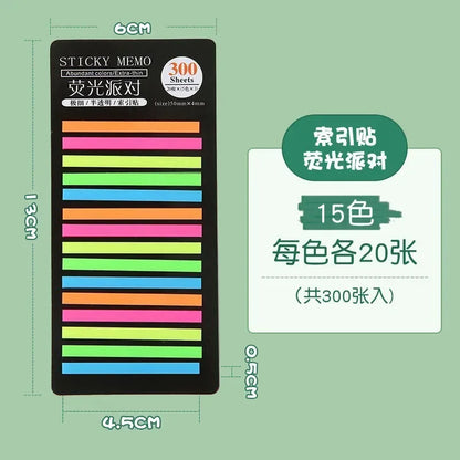 300Pcs Color Translucent Strips PET Index Sticker Note Highlight Mark Stickers Subjects Bookmarks Student Stationery Sticky N