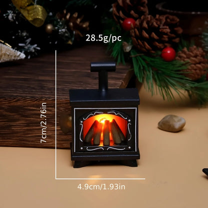 Dollhouse Miniature Fireplace Glowing Stove Model House Furniture Kitchen Living Scene Christmas Decor Toy