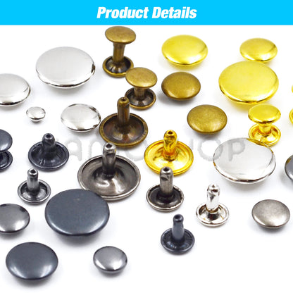 100Sets 5-15mm Metal Double Cap Rivets Stud Round Nail Rivet For Leathercraft Accessories Repair Shoes Bag Belt Clothing Garm