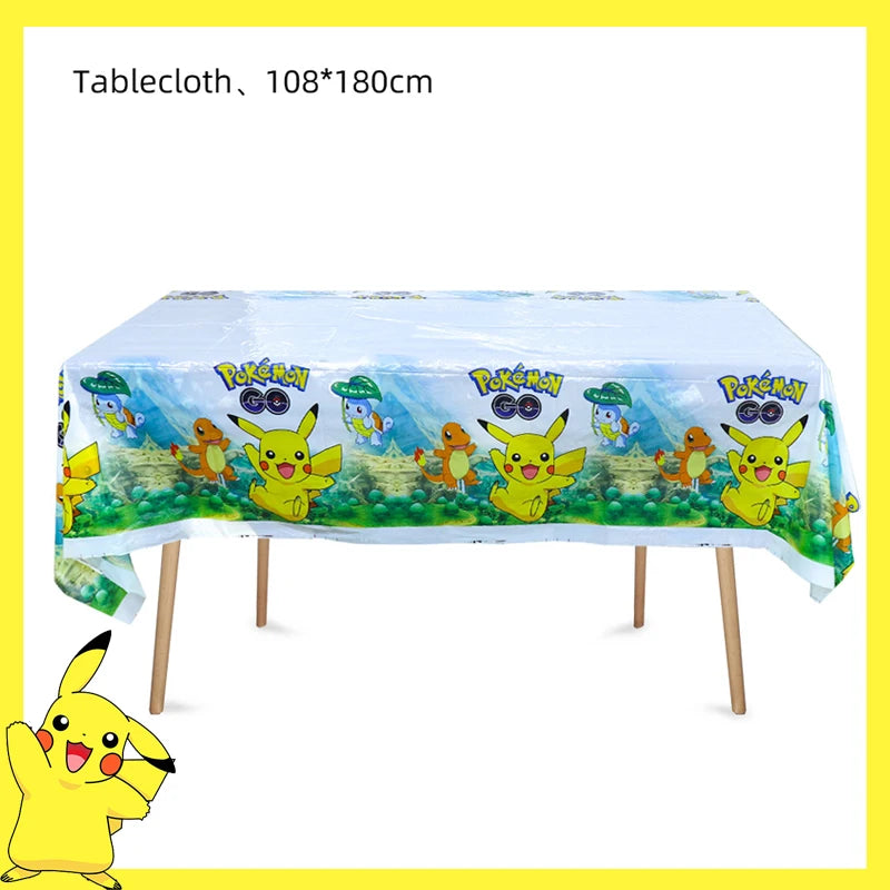 Pokemon Birthday Party Decoration Pikachu Disposable Tableware Cup Napkin Plate Tablecloth Baby Shower Cake Topper Flag Ballo