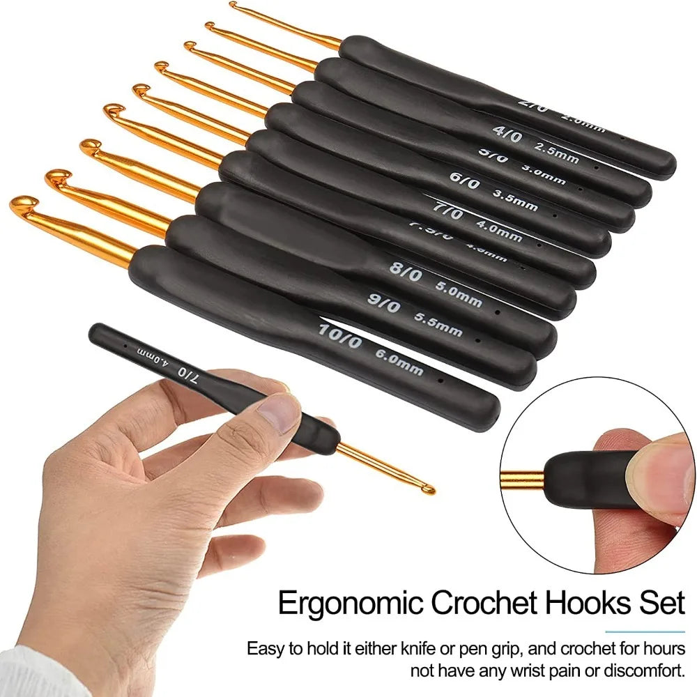 8PCS Black Crochet Hooks Set for Arthritic Hands,Ergonomic Crochet Hook Soft Crochet Needle,2.5-6.0mm Crochet Kit for Beginne