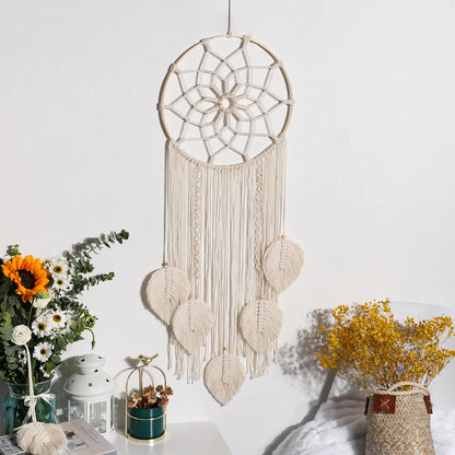 Macrame Dream Catcher Bohemian Leaf Wall Hanging Nordic Decor Boho Handmade Tapestry Ornaments for Home Living Room Decoratio