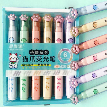 6Pcs/Set Kawaii Cat paw Fluorescent Highlighter Pens Markers Pastel Drawing Pen Student School Office Supplies Cute Stationer