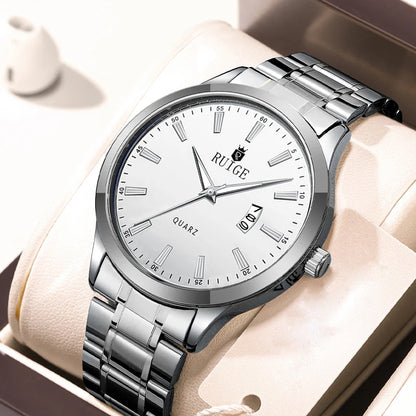 RUIGE Fashion Men's Watch Roman Scale Minimalist Men's Famous Watch Night Glow Waterproof Trendy Watch - White