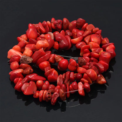 16 inch Natural Stone Beads Chips Beads 5-8mm Irregular Crystal Agate Gravel Beads Diy Bracelet For Jewelly HK058 - Red coral