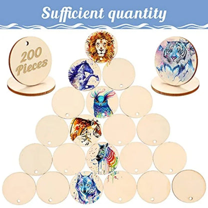 20-50Pcs Natural Unfinished Round Wooden Slices with Hole Wood Discs Blank DIY Crafts Wooden Circles for Wedding Christmas De