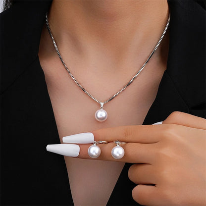 Fashion Elegant Imitation Pearl Pendant Jewelry Set for Women Vintage Gold Color Chain Necklace Earring Girl Wedding Party Gi