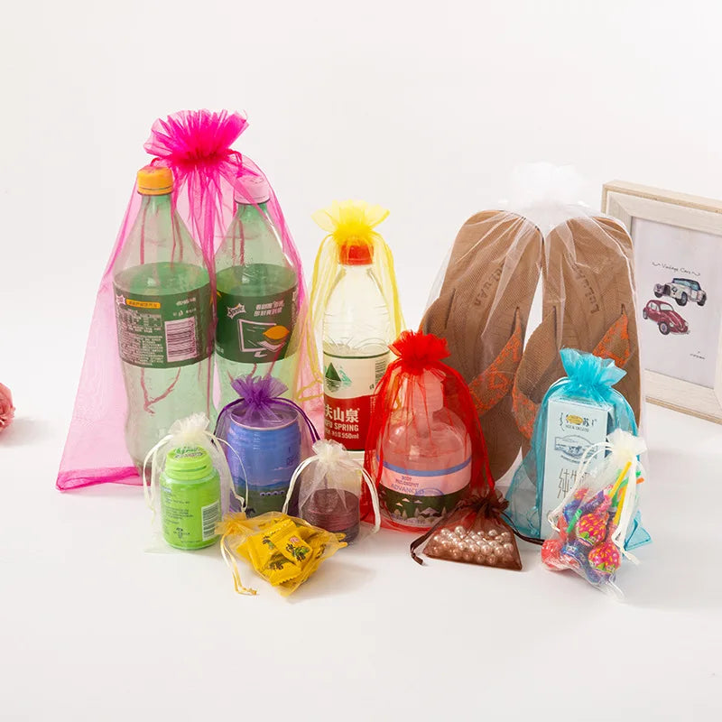 100Pcs/lot 7x9 9x12 10x15 13x18CM Organza Bags Jewelry Bag Wedding Party Decoration Drawable Bags Gift Pouches Jewelry Packag