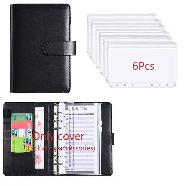 2026 A6 Binder Budget PU Leather PlannerPockets Expense Budget Sheets Notebook Cash Envelope Organizer System with Clear Zipp