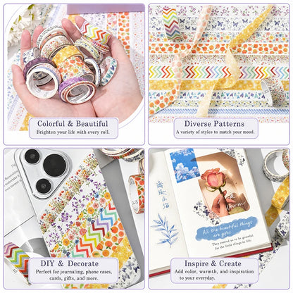 Washi Tape Set, 3/21 Rolls, Assorted Sizes, Floral 3m/Roll Washi Tape for Scrapbook, Arts, Crafts, Journals Planners Decorati