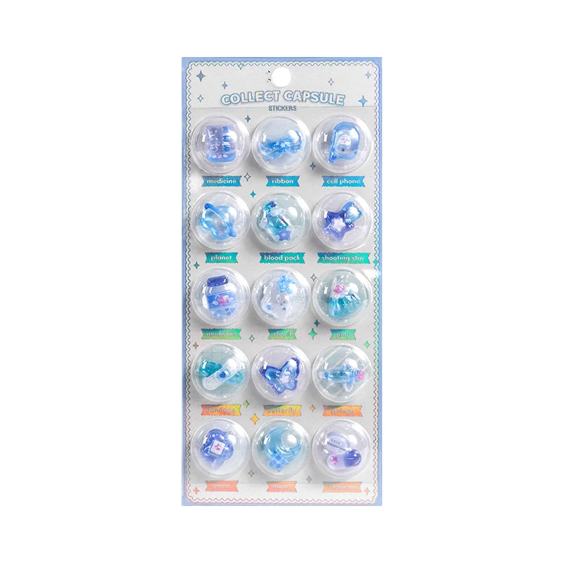 3 pcs/6 pcs Random 3D Creative Space Food Cartoon Round Relief Stickers Scrapbooking Diy Journal Cute Stationery Sticker - BU
