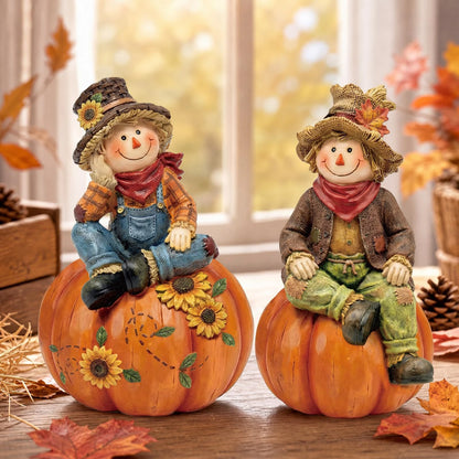 2-Piece/Set Autumn Scarecrow Wooden Ornaments, Wooden Thanksgiving Table Decorations, Vintage Autumn Standee Table Decoration