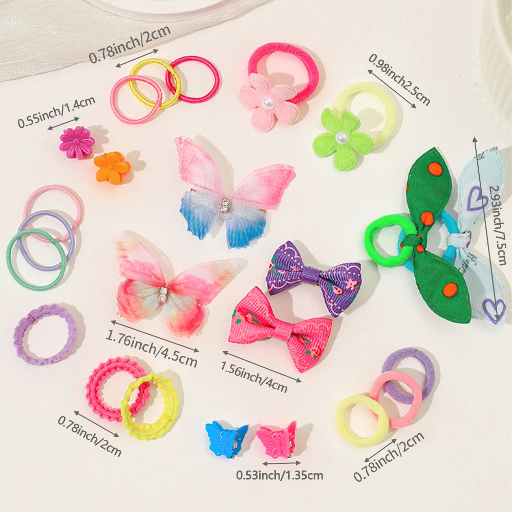 555pcs Girls Hair Accessories Set Colorful Butterfly Fashion Hair Clips Ties Elastic Bands for Daily Ponytail Fixation