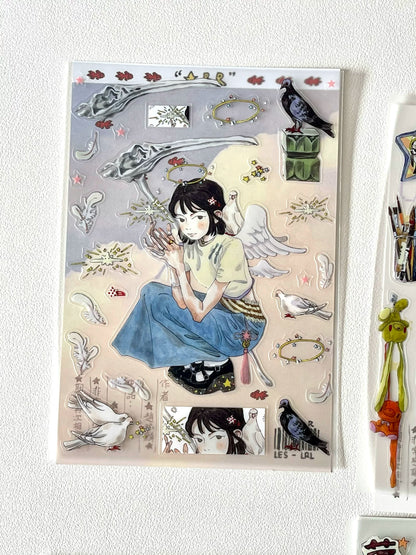 Exquisite Hand-Drawn Dreamcore Stickers Retro Comic Character Design, Rare Craft Materials for Scrapbooking & DIY Art - 7