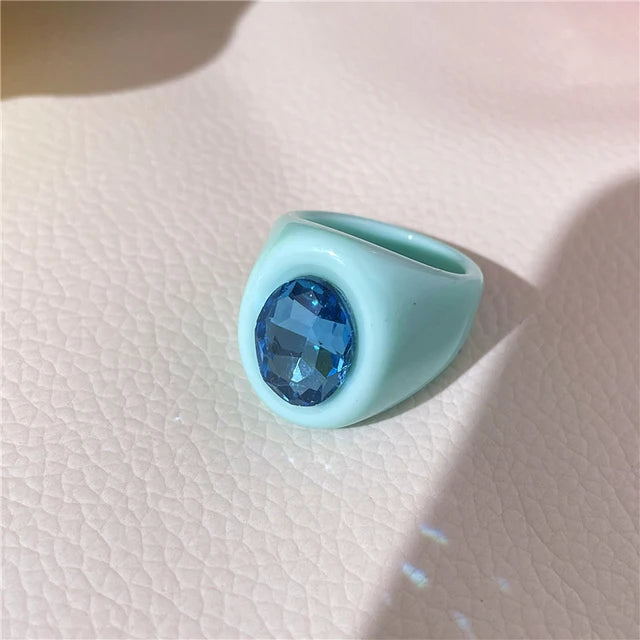 2022 New Sweet Multicolor Resin Oil Drip Ring for Women Geometric Oval Flowers Beads Rhinestones Ring Cute Jewelry HangZhi - 