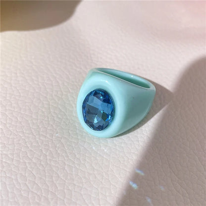 2022 New Sweet Multicolor Resin Oil Drip Ring for Women Geometric Oval Flowers Beads Rhinestones Ring Cute Jewelry HangZhi - 