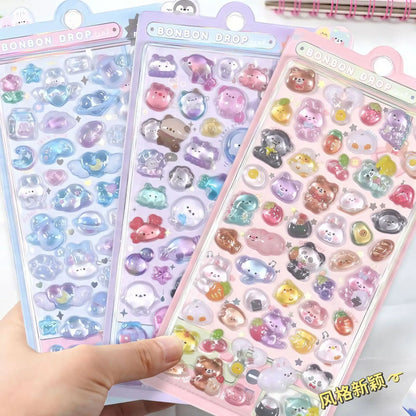6/10 sheets Funny Sweet Furit cloud Pets Drop 3D Relief Sticker Scrapbooking Diy Diary Decor Stationery Kawaii Stickers