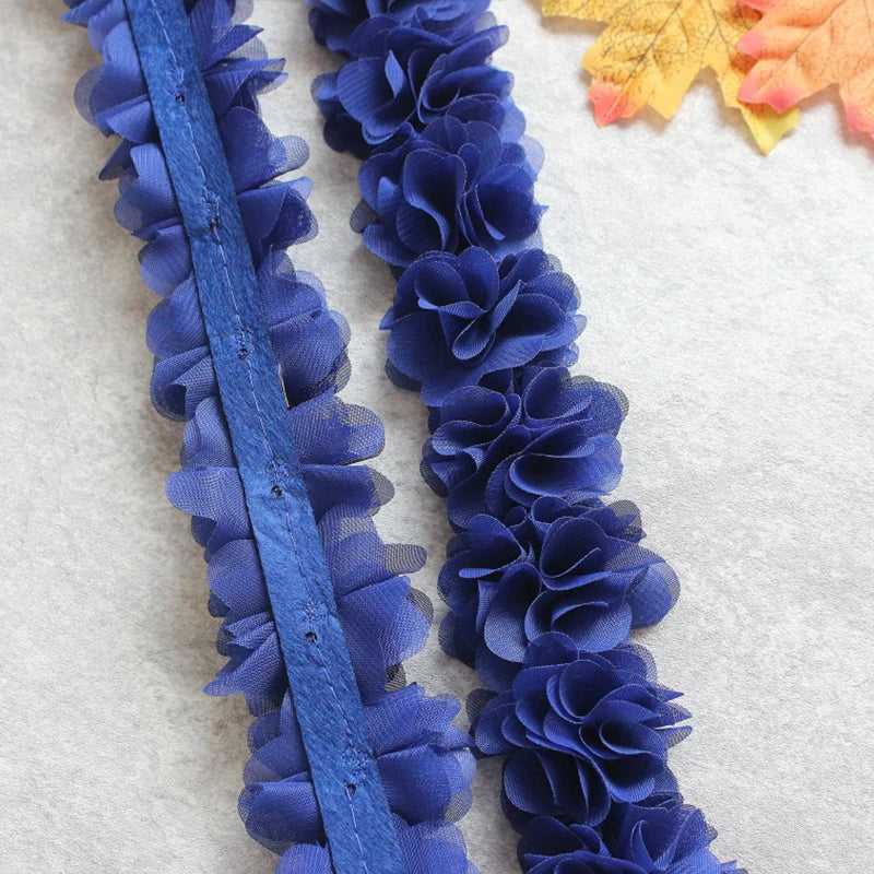 1 Yard Width 5cm 3D Chiffon Flowers Lace Trim Multicolor DIY Lace Ribbon Decor Clothes Accessories Craft Sewing Fabric Suppli