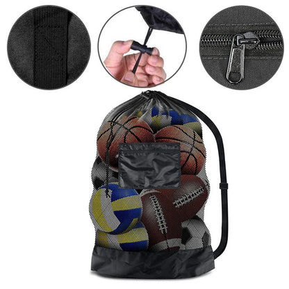 Soccer Ball Bag Large Mesh Drawstring Sports Storage Sack with Zipper Pocket for Basketball Volleyball Football Training Gear